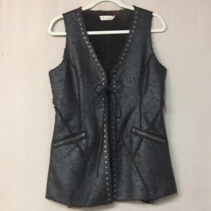 - Vintage CREAM Women’s Brown Faux Leather/Fur Distressed Moto Vest. Sz 38…